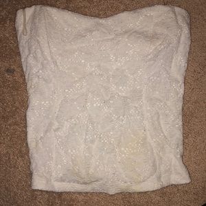 White Lace Floral Strapless Top